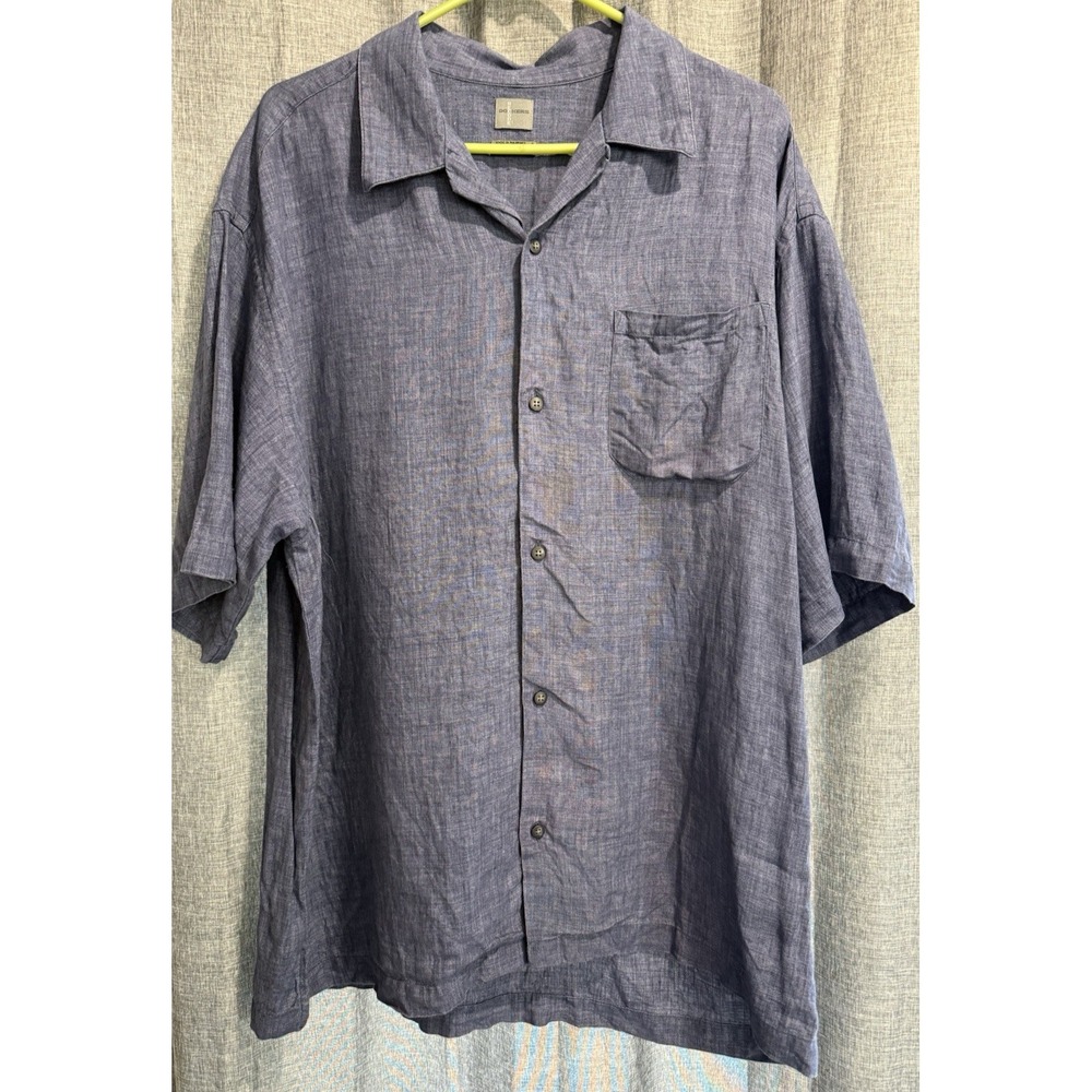 DOCKERS Recode Mens 100% Linen Short Sleeve Shirt Blue Size Large Botton Down